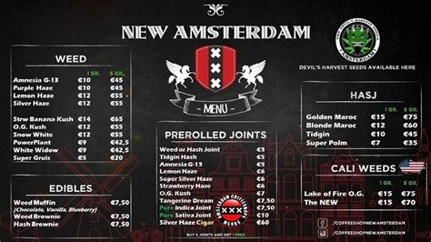 New Amsterdam Amsterdam Coffeeshop Menus