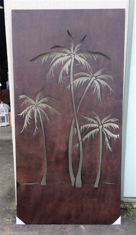 steel metal rust design tropicana palm tree wall hanging screen bali