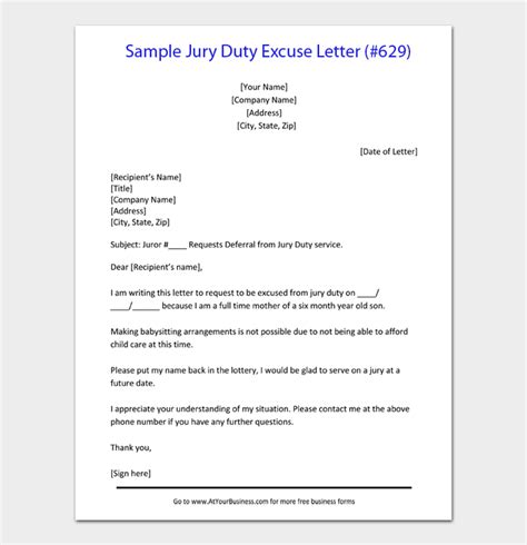 28 Jury Duty Excuse Letter Examples Templates Tips