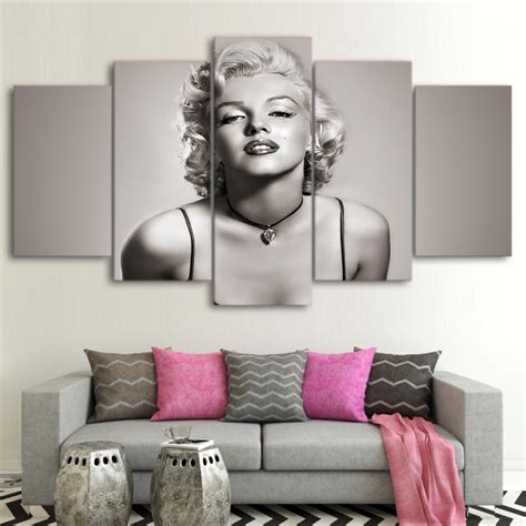 Marilyn Monroe Black White Famous Person 5 Panel Canvas Art Wall