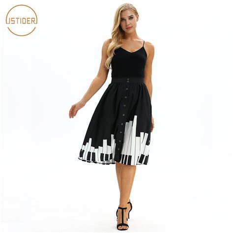Istider Vintage Button Open Skirt Black White Piano Key Printed 3d
