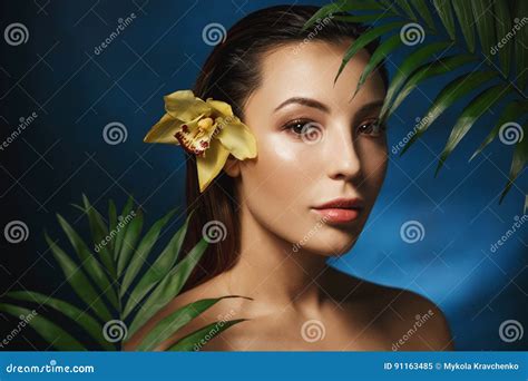Nude Photography Fashion Style Natural Beauty Naked Woman In Flowers Portrait Stock Image
