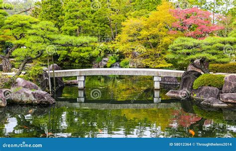 Zen Garden Pond With Bridge And Carp Fish In Japan Stock Photo Image