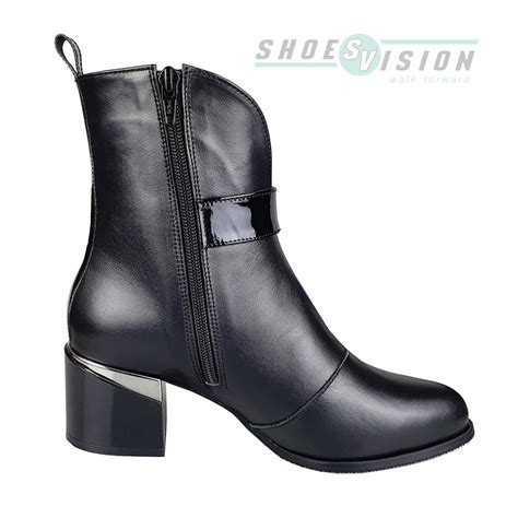 Botine Elegante Din Piele Cu Toc Gros Negru Sv Shoesvision Ro