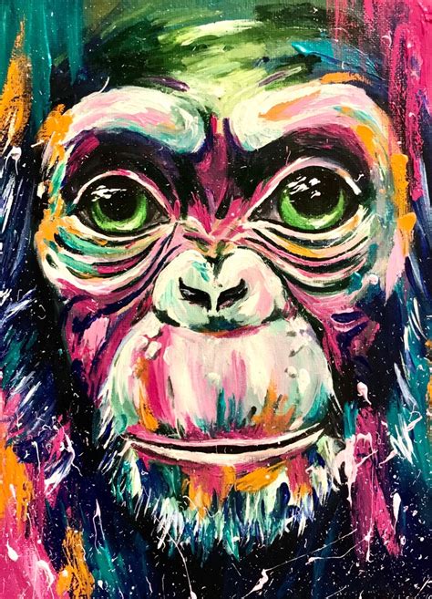 Chimpanzee Rainbow Monkey Ape Art Print Jungle Acrylic Etsy
