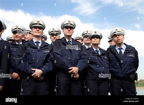 Duesseldorf Germany Police Officers With The New Blue Uniform Stock