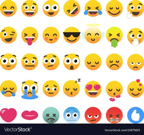 Set Of 35 Funny Emoticons Emoji Flat Design Vector Image