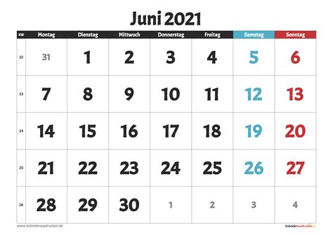 Monatskalender und kostenloser planer zum ausdrucken. Kalender Juni 2021 zum Ausdrucken Kostenlos - Kalender ...