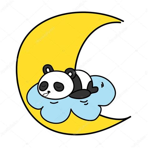 Baby Panda Sleeping On The Cloud With The Moon Vector Illustrati