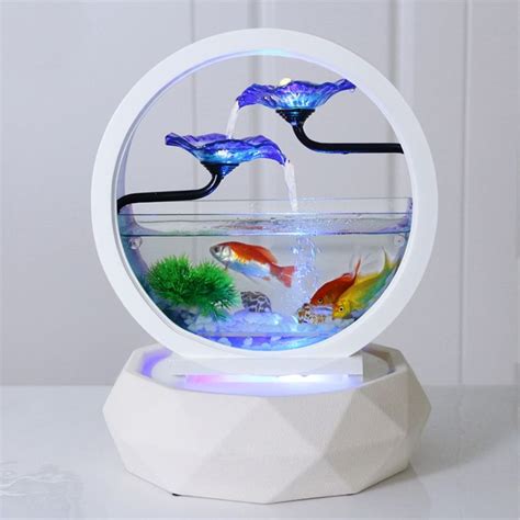Desktop Water Fountain Small Fish Tank Creativity Table Top Round White
