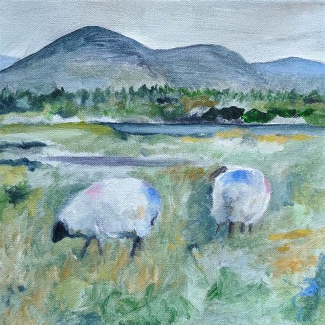 Irish Sheep Art Print Of Original Oil Painting 85x11 Inches Etsy