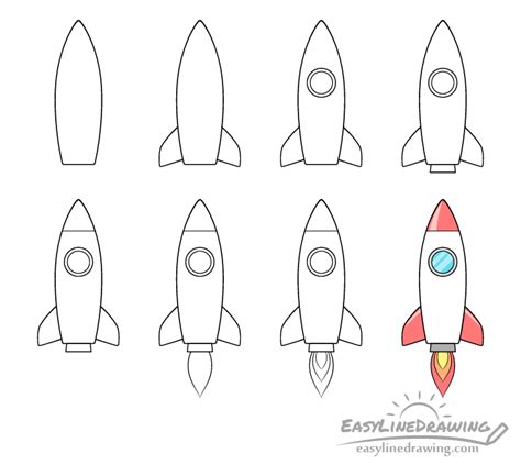 How To Draw A Rocket Step By Step Easylinedrawing