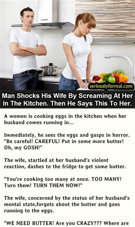 man shocks his wife by screaming at her in the kitchen then he says this to her wife humor