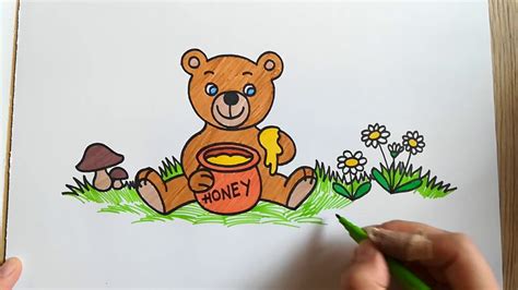 How To Draw A Bear With Honey Coloring With Markers Youtube