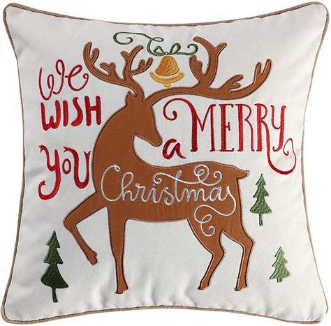 Levtex Home Tinsel Decorative Pillow 18x18in We Wish You A Merry Christmas Green Red