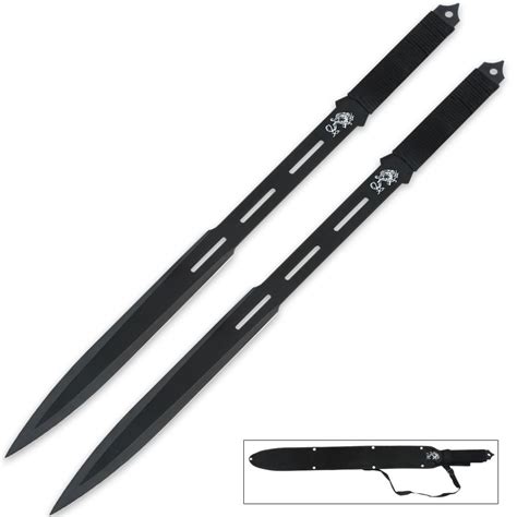 Dark Ninja Twin Sword Set With Shoulder Scabbard Knives