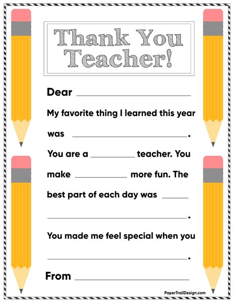 Thank a teacher or educator with a custom card. Free Printable Thank You Card {Teacher} | Paper Trail Design