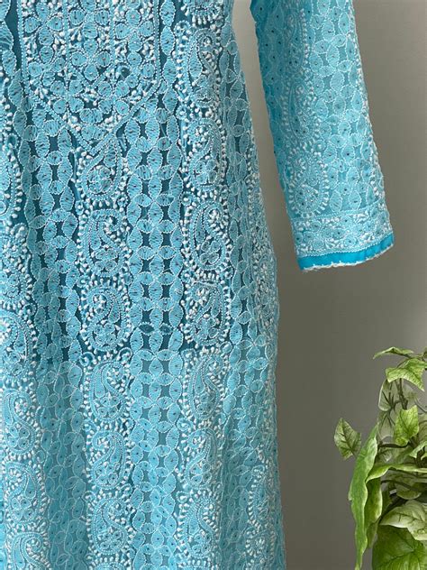 Lucknow Chikankari Georgette Kurti With Matching Liner Heavy All Over Embroidery With Mukaish