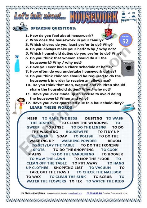 Let´s Talk About Housework Speaking Series 52 New Version Esl Worksheet By Joebcn