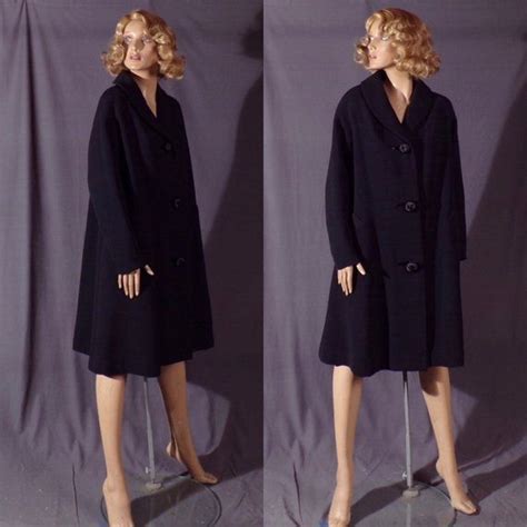 Vintage 1950s Coat Black Wool Swing Coat Faille Late 1950s
