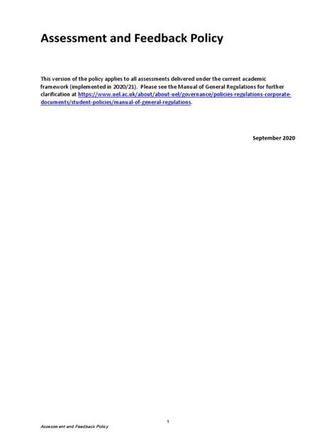Assessment And Feedback Policy Documentsstudent Policiesmanual Of