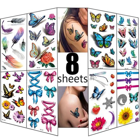 Buy Flower Temporary Tattoos For Women Adults 3d Butterfly Rose Tattoo Sexy Fake Tattoo Stickers