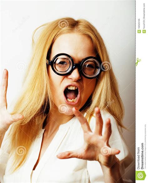 Bookworm Cute Young Blond Woman In Glasses Blond Hair Teenage Goofy