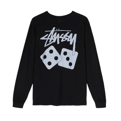 Stussy Dice Pigment Dyed Long Sleeve T Shirt Black 1994448 Blk