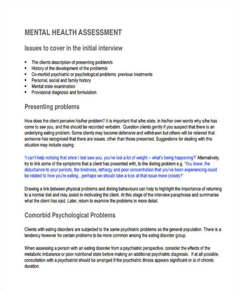 Mental Health Assessment Template For Adults