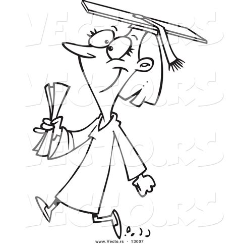 Vector Of A Happy Female Cartoon College Graduate Walking Coloring