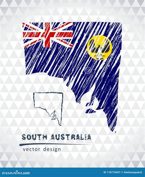 South Australia Vector Map With Flag Inside Isolated On A White
