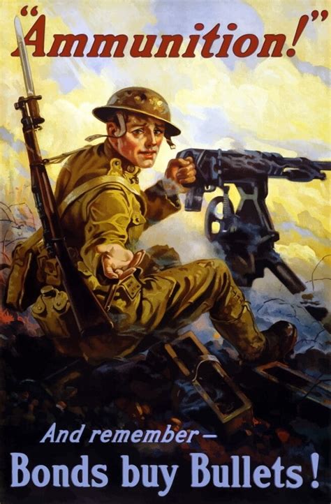 Vintage World War I Poster Of A Us Soldier Firing A Machine Gun On A