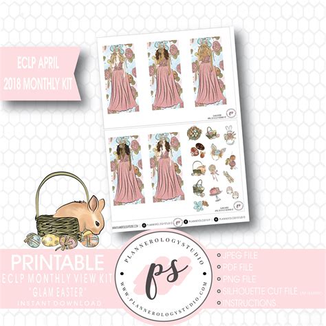 Glam Easter April 2018 Monthly View Kit Digital Printable Planner Stic