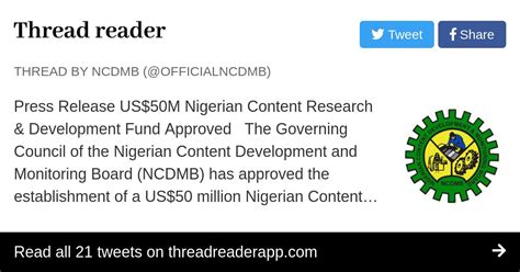 Ministry of education, science and technological research 4th floor, lcda tower, lot 2879, the isthmus, off jalan bako, 93050 kuching, sarawak. Thread by @OfficialNCDMB: Press Release US$50M Nigerian ...