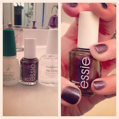 Then paint all the nails with a purple nail polish and let it dry completely. Do it yourself gel manicure! #essie #forthetwillofit #sallyhansen | Gel manicure