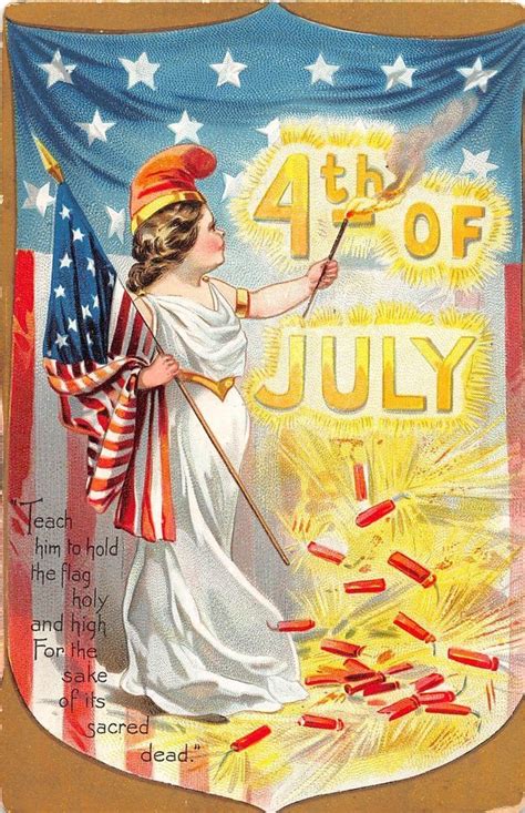 D41 Fourth Of July 4th Holiday Postcard Patriotic C10 Child Lady