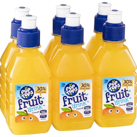 Pop Tops Fruit Drink Orange Poppers Multipack Lunch Box Bottles 250ml X