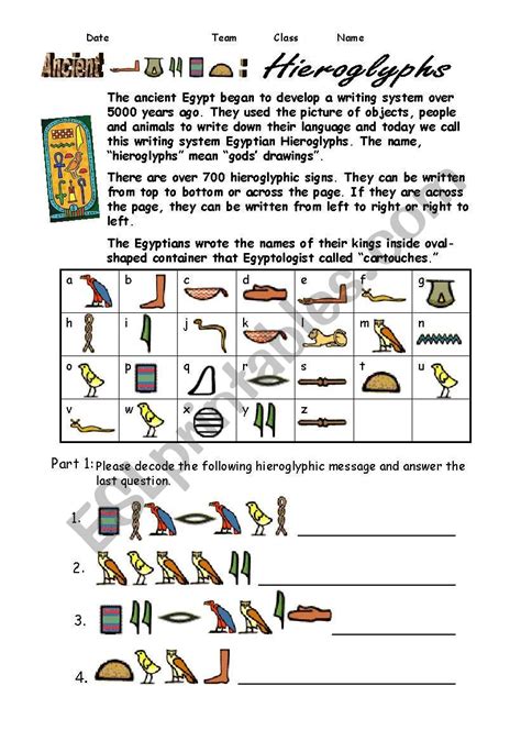 Egypt Hieroglyphs Esl Worksheet By Shellytkhr
