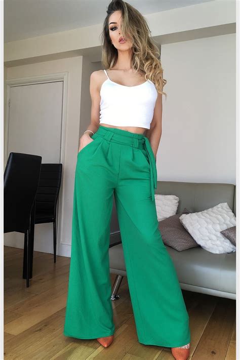 Παντελόνα ψηλόμεση Πράσινη Pantalones Elegantes Para Mujer Pantalones De Vestir Mujer