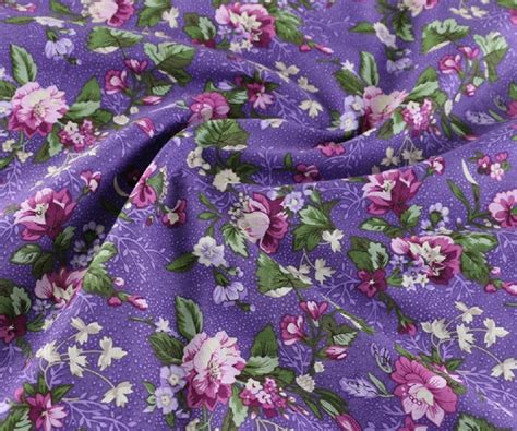 buy retro purple ground floral print cotton poplin fabric sewing dress hat cot