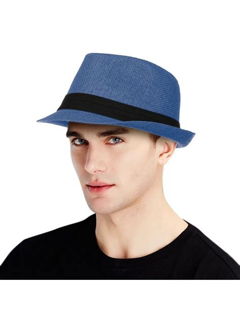 Straw Hat For Men Classic Manhattan Structured Summer Fedora Hat Navy