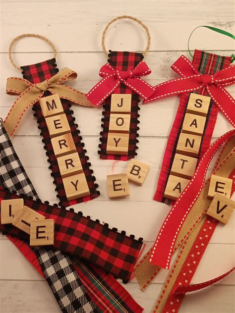 Scrabble Letter Ribbon Christmas Ornament Diy Craft Kit Etsy