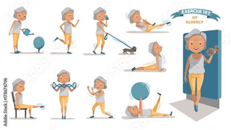 Exercise Senior Exercise Of Female Exercising Character Design Set