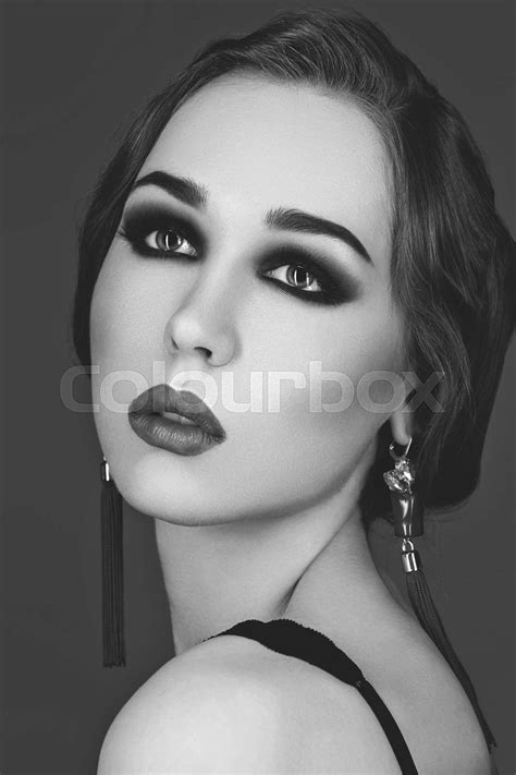 Beautiful Girl With Smoky Eyes And Red Lips Stock Image Colourbox