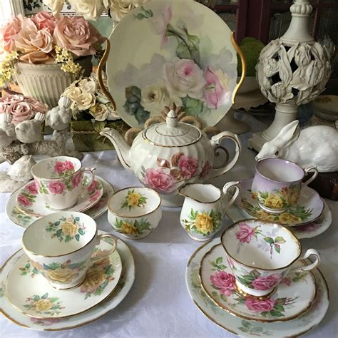 Vintage English Tea Set For 4 Complete Tea Set Pink Rose Tea Set