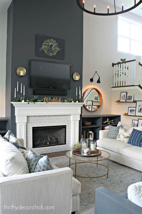 Nontraditional Colors For The Fall Mantel Grey Accent Wall Living