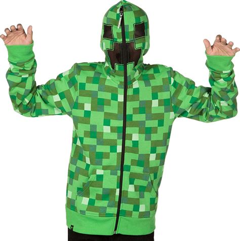 Minecraft Creeper Full Zip Up Costume Hoodie With Mask Minecraft Unspeakable Full Zip Up Hoddie
