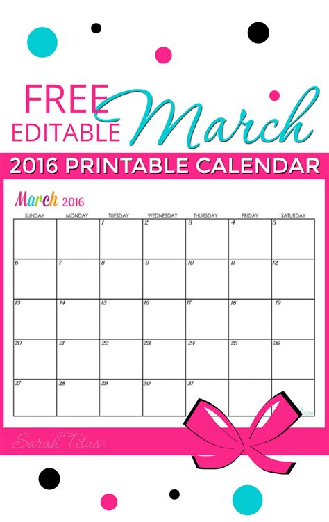 Free Blank Online Calendar March 2016 Sarah Titus