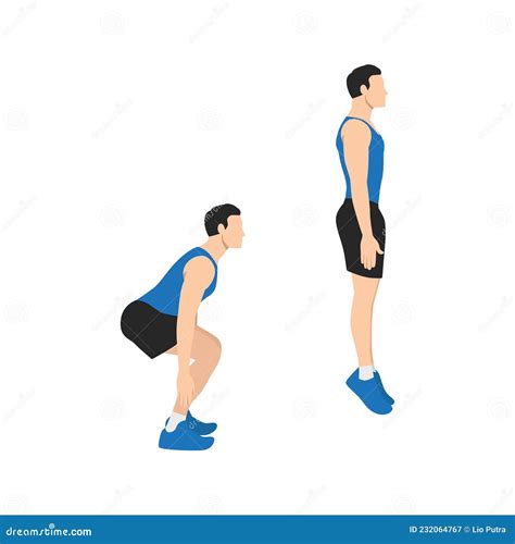 Man Doing Jump Squat Exercise Flat Vector Stock Vector Illustration