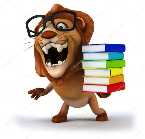 Smart Lion With Stack Of Books — Stock Photo © Julos 63050315
